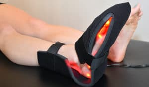 Red light therapy for ankle and foot closeup of LED pad