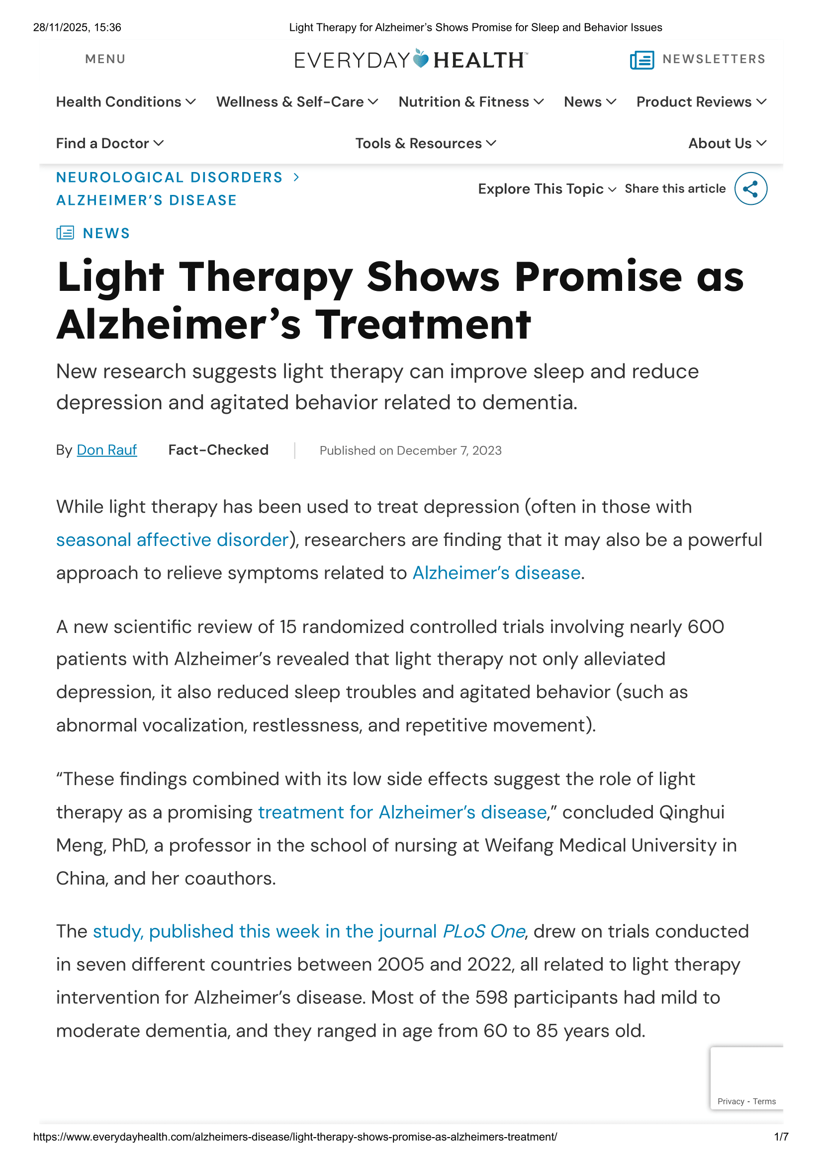 Light Therapy Shows Promise as Alzheimer’s Treatment