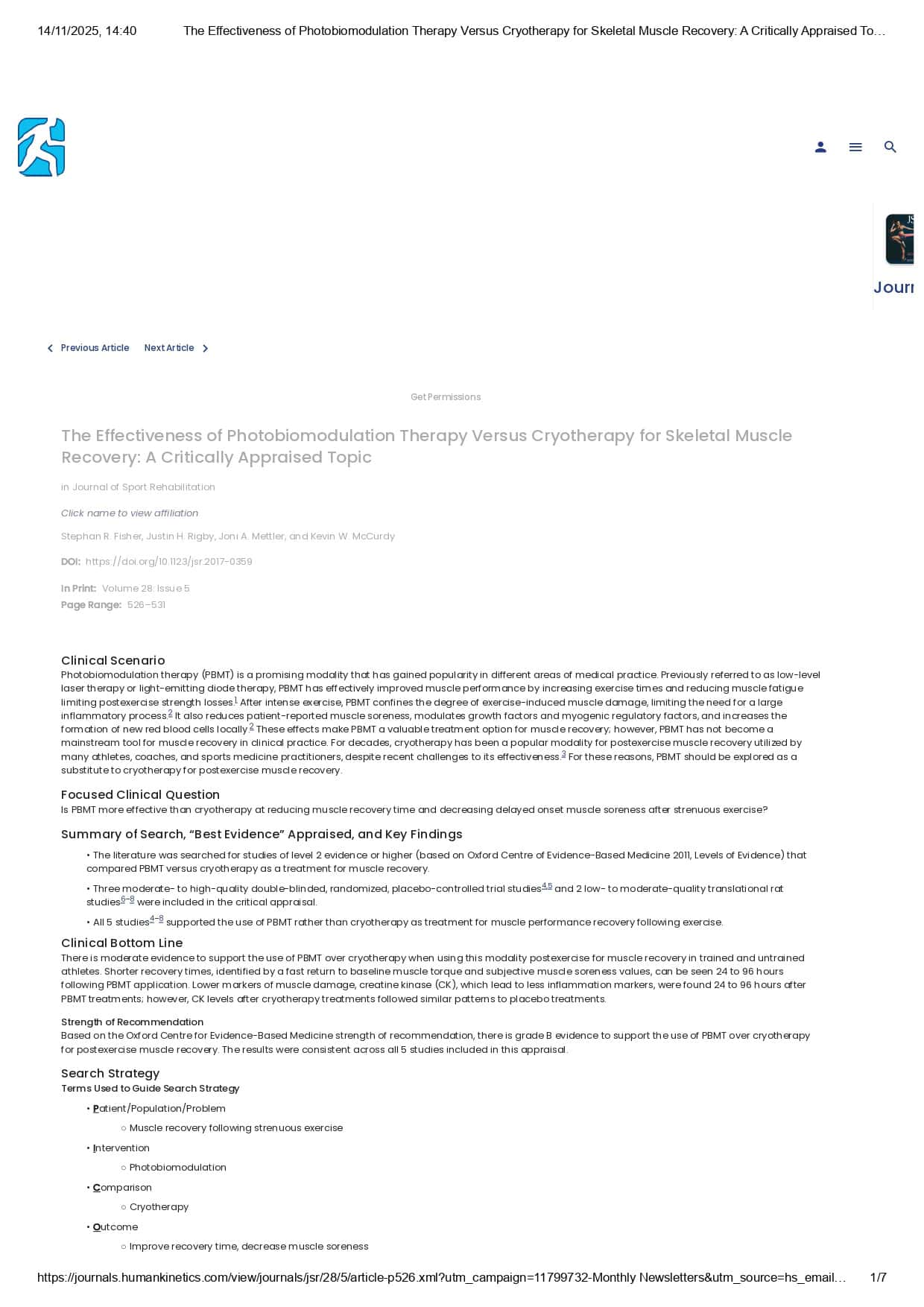 The Effectiveness of Photobiomodulation Therapy Versus Cryotherapy for Skeletal Muscle Recovery_ A Critically Appraised Topic in_ Journal of Sport Rehabilitation Volume 28 Issue 5 ()_page-0001 (1)